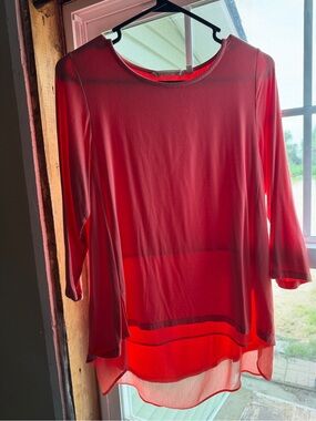 Women’s Coral Sheer Layered Long-Sleeve Top